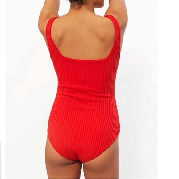 Mara Hoffman Square Neck Percy Red Ribbed Bodysuit 2X - Picture 2 of 8